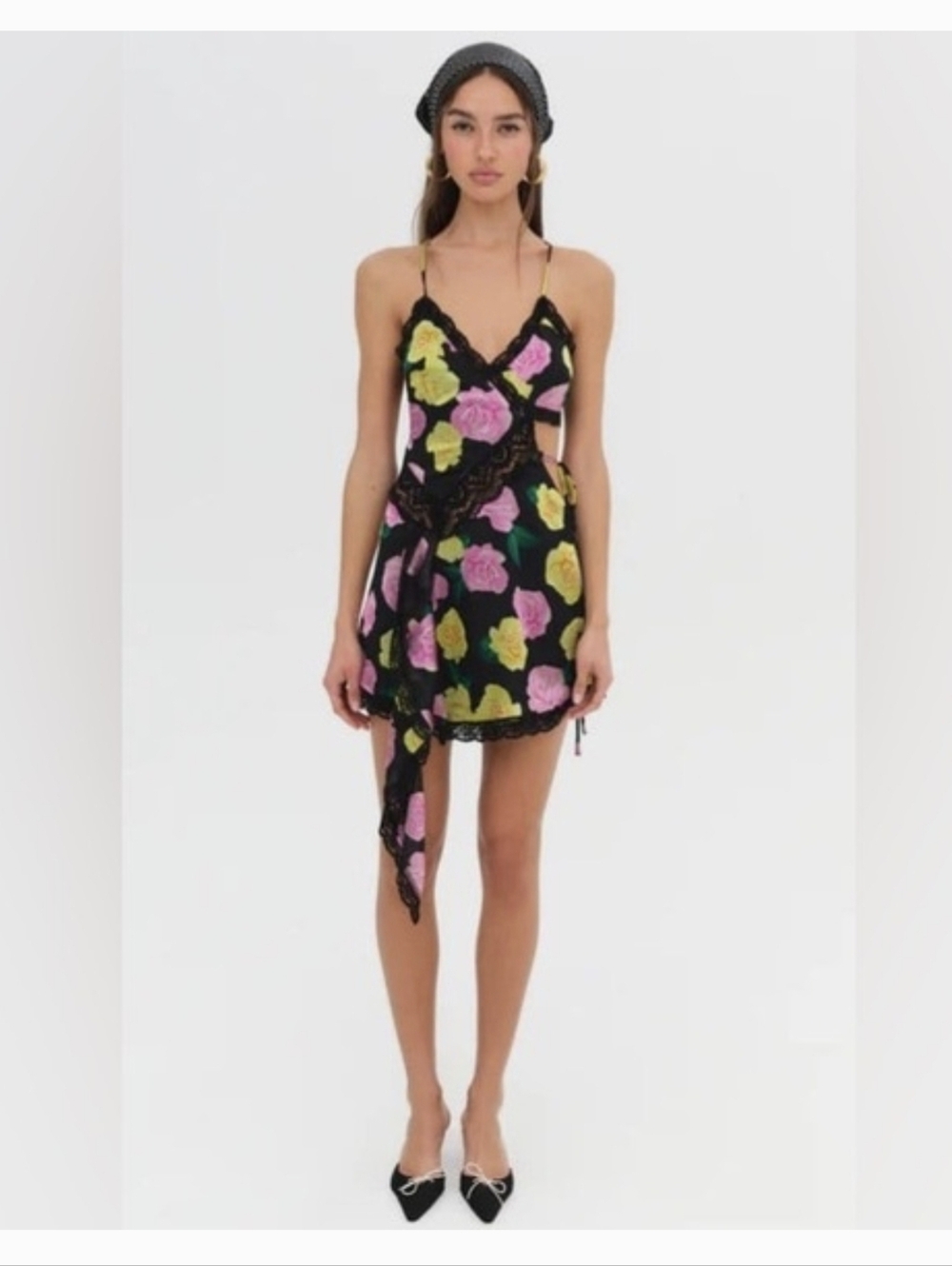 For Love & Lemons Maddison Mini Dress Cut Out Lace Floral Black Size S